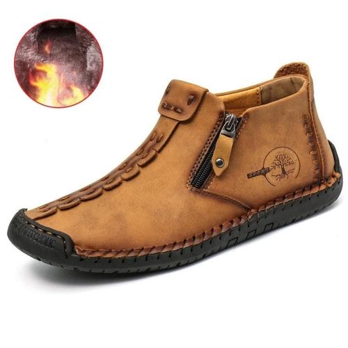 Bottes Martin Pour Hommes-Grande Taille,Marron Jaune Plus Velours-Marron Jaune Plus Velours,41