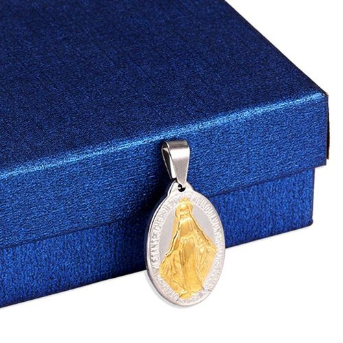 Chambre D'or Jewelry - Pendentif Collier Médaille Vierge Marie Miraculeuse Acier Plaqué Doré Or Chaîne