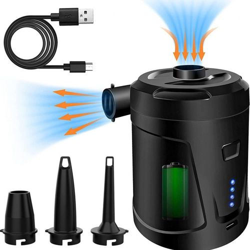 Pompe Electrique 2 en 1 Gonfleur et Degonfleur Portable sans Fil USB Rechargeable, Mini Pompe à Air avec 5 Embouts pour Le Matelas,Camping Coussin,Bateau,Anneau de Natation