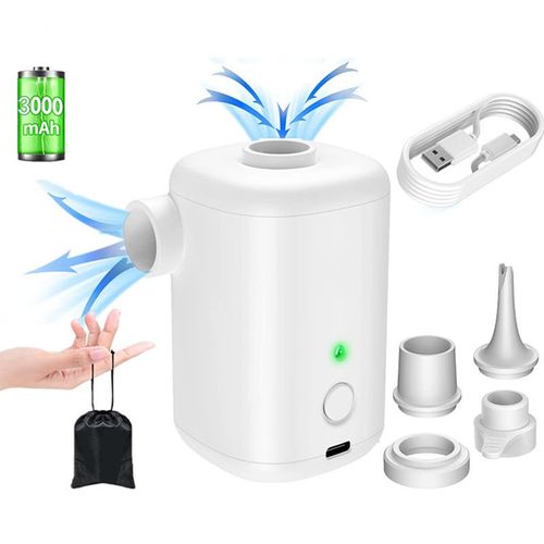 Blanc Pompe Electrique 2 en 1 Gonfleur et Degonfleur Portable sans Fil USB Rechargeable, Mini Pompe à Air avec 4 Embouts pour Le Matelas,Camping Coussin,Bateau,Anneau de Natation