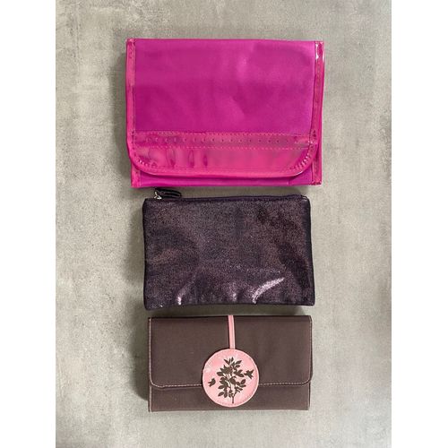 Porte monnaie trousse pochette maquillage lot de 3 rose