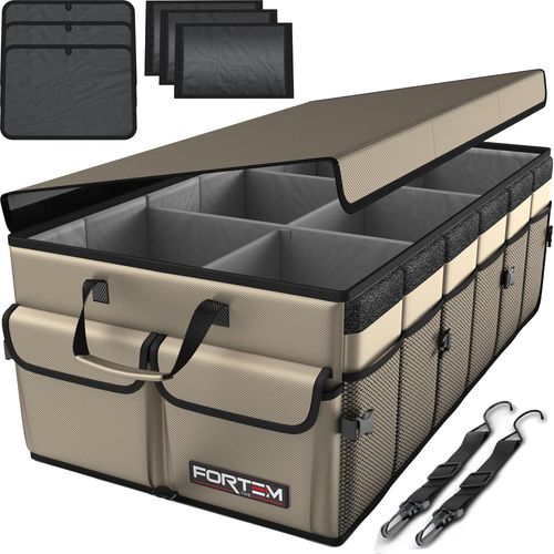 Organisateur De Coffre De Voiture, Sac De Rangement Voiture Pliable, Fond Antidérapant, Compartiments Ajustables, Sangles De Sécurité, Pour Toutes Voitures (Xl, Bronzer)