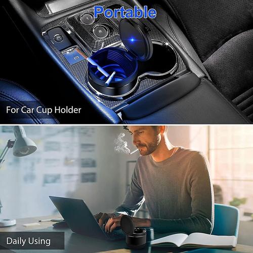 Kytpyi Cendrier de voiture portable, mini cendrier de voiture ignifuge  imperméable détachable et facile à nettoyer avec couvercle bleu Cendrier de
