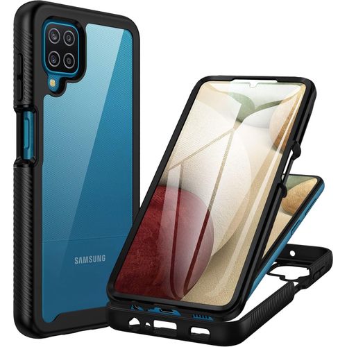 Coque Samsung A12 / M12, Antichoc Housse Avec Protection D'écran, 360° Protégé Téléphone Etui Double Face Case Transparent Portable Intégrale Coque Pour Samsung Galaxy A12 / M12 - Noir