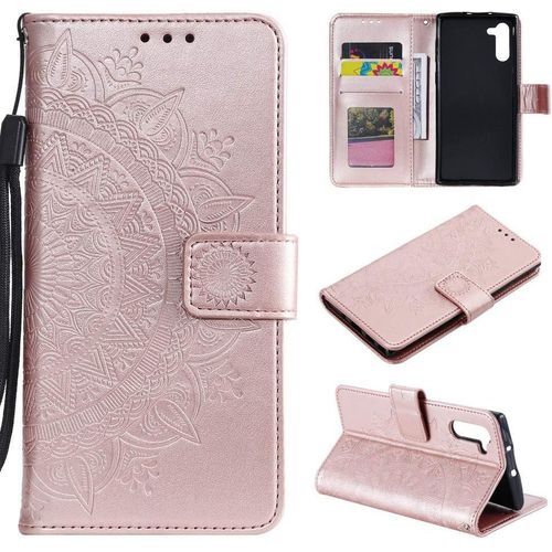 Housse Téléphone Portable Pour Samsung Galaxy Note10 Étui Housse Avec Compartiment Pour Carte Note 10 Cover Protection À Rabat Motif Mandala Or Rose Doré