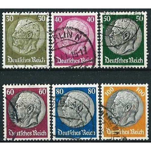 Allemagne, 3ème Reich, 1933, 6 Beaux Timbres Yvert 494 À 498 Série Maréchal Hindenburg, Filigrane Croix Gammées, Oblitérés Tbe -