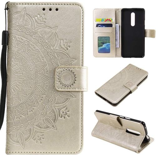 Housse Pour Téléphone Portable Pour Oneplus 8 Étui Housse Avec Compartiment Pour Carte Oneplus 8 Cover Protection À Rabat Motif Mandala Or