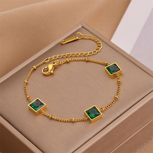 Xiyanike-Bracelet En Acier Inoxydable Pour Femme, Bijoux Vintage, Rétro, Vert, Carré, Zcomprend Sur Jowomen, Document En Or