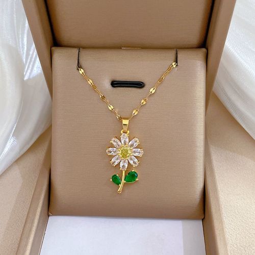 Xiyanike Sion L-Ensemble De Bijoux En Acier Inoxydable Pour Femme, Boucles D'oreilles En Cristal De Fleur, Collier, Accessoires Exquis, Cadeau De Mariage