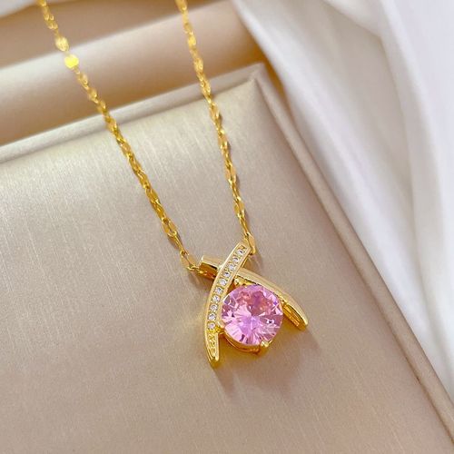 Xiyanike-Ensemble De Bijoux En Acier Inoxydable Sion L Pour Femmes, Boucles D'oreilles En Cristal Rose, Collier, Accessoires De Mode, Cadeau, Nouveauté