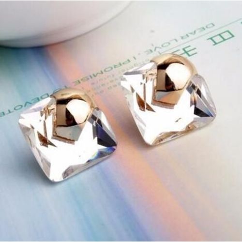 Nouveau Charme Bijoux De Mode Bleu Clip Strass Carré Boucles D'oreilles Pour Femmes Or Boucles D'oreilles Accessoires Brincos Xy-E664