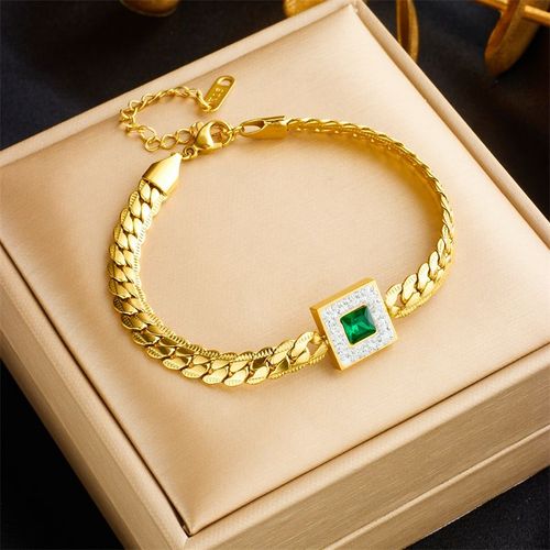 Xiyanike-Bracelet Carré En Acier Inoxydable Sion L Pour Femme, Accessoires Pendentif Vert, Bijoux Exquis, Cadeau D'anniversaire
