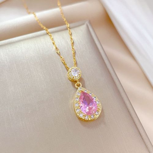 Xiyanike Sion L-Ensemble De Bijoux En Acier Inoxydable Pour Femme, Goutte D'eau Rose, Boucles D'oreilles, Collier, Nouvelle Tendance, Accessoires, Cadeau