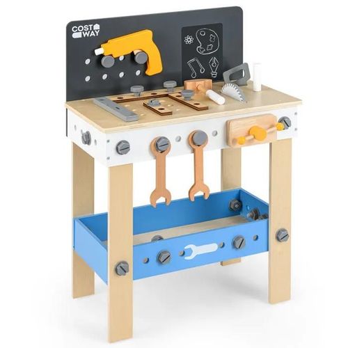 Costway Établi À Outils Pour Enfants Avec 35 Petits Outils De Jeu, Tableau Noir Et Etagère De Rangement 3 Ans+