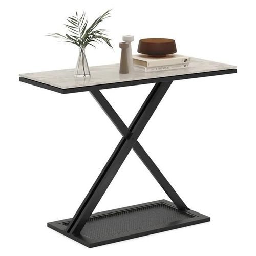 Costway Table De Console Moderne 100 X 40 X 77,5 Cm - Plateau Impression Marbrée, Cadre En Métal Pour Salon, Couloir, Entrée