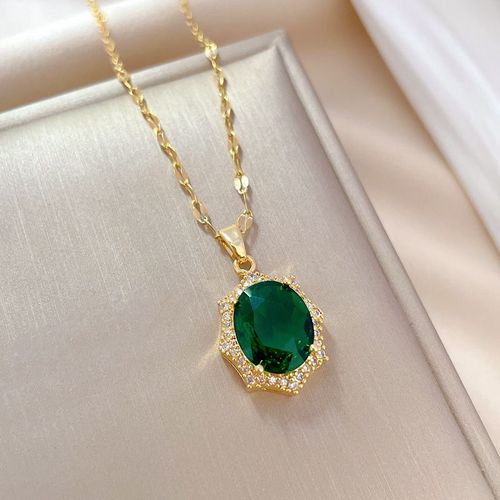 Xiyanike-Ensemble De Bijoux En Acier Inoxydable Sion L Pour Femme, Boucles D'oreilles En Cristal Vert, Collier, Accessoires Vintage, Cadeau, Nouveauté