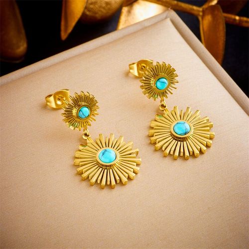 Xiyanike-Boucles D'oreilles Dorées En Acier Inoxydable Sion L, Vintage, Bleu, Zcomprend Sur Pendentif, Accessoires Pour Femmes, Tempérament, Bijoux Cadeau