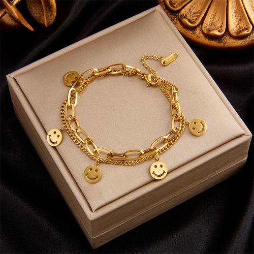 Xiyanike-Bracelets En Acier Inoxydable Pour Femmes, Bijoux En Forme De Visage, En Molleton, Document Doré, À La Mode, Pour Filles