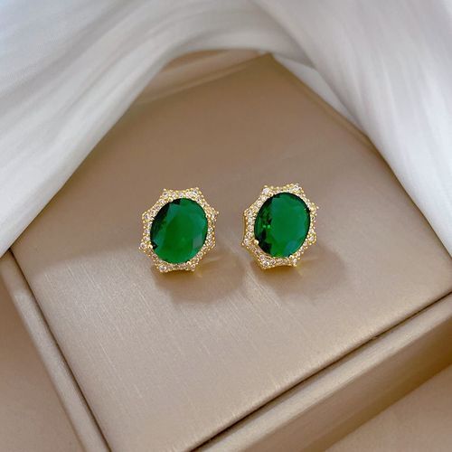 Xiyanike-Ensemble De Bijoux En Acier Inoxydable Sion L Pour Femme, Boucles D'oreilles En Cristal Vert, Collier, Accessoires Vintage, Cadeau, Nouveauté