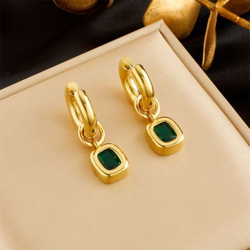 Xiyanike-Boucle D'oreille Dorée En Acier Inoxydable Pour Femme, Pendentif Carré Vert, Accessoires De Bijoux, Cadeau, Sion L, Nouvelle Arrivée
