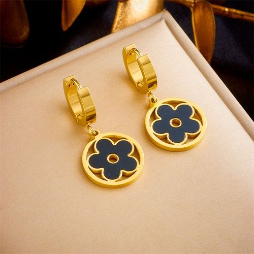 Xiyanike-Boucles D'oreilles Dorées En Acier Inoxydable Sion L, Vert, Noir, Blanc, Petite Fleur, Pendentif, Accessoires Pour Femmes, Bijoux Cadeaux