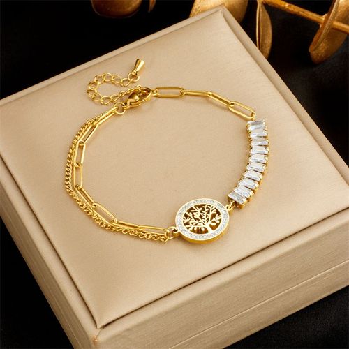 Xiyanike Sion L-Bracelet En Acier Inoxydable Pour Femme, Pendentif Arbre De Vie Localité, Blanc, Accessoires, Bijoux Cadeau