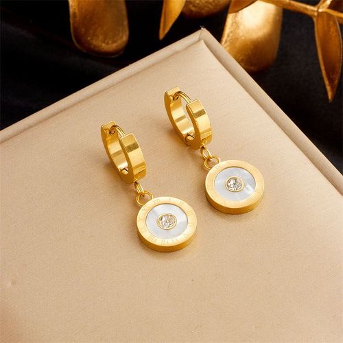Xiyanike-Boucles D'oreilles Sion L En Acier Inoxydable Pour Femme, Accessoires Pendentifs Ronds Blancs, Nouvelle Tendance, Bijoux Cadeau De Noël