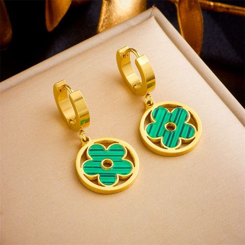 Xiyanike-Boucles D'oreilles Dorées En Acier Inoxydable Sion L, Vert, Noir, Blanc, Petite Fleur, Pendentif, Accessoires Pour Femmes, Bijoux Cadeaux