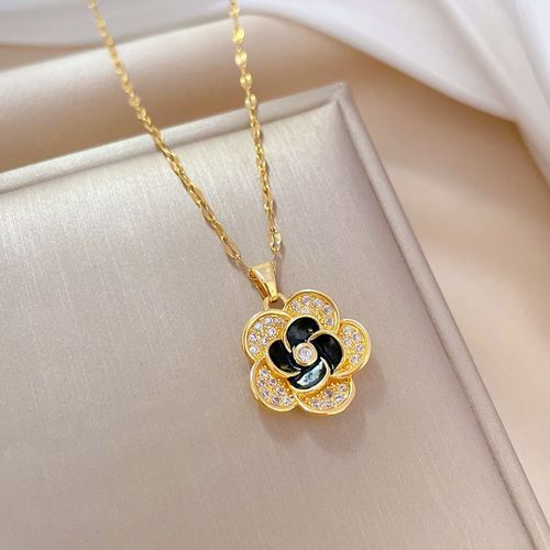 Xiyanike-Ensemble De Bijoux En Acier Inoxydable Sion L Pour Femme, Doré, Noir, Camélia, Boucle D'oreille, Collier, Accessoire Tendance, Cadeau De Fête, Nouveau