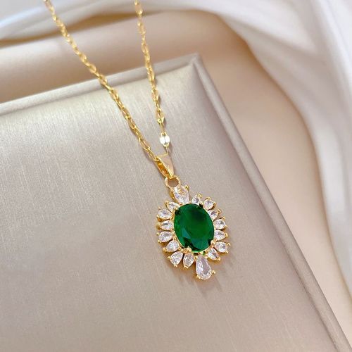 Xiyanike-Ensemble De Bijoux En Acier Inoxydable Sion L Pour Femme, Boucles D'oreilles En Cristal De Losange Vert, Collier, Accessoire De Mariage, Nouveauté