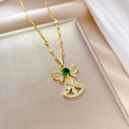 Xiyanike-Ensemble De Bijoux En Acier Inoxydable Pour Femme, Boucles D'oreilles Et Collier, Cadeau De Ix, Noeud Cloche Verte, Sion L