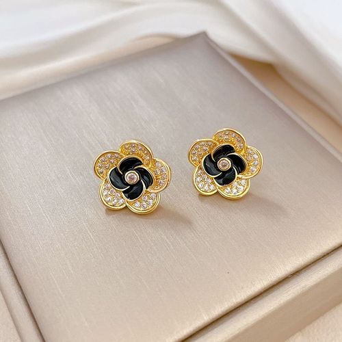 Xiyanike-Ensemble De Bijoux En Acier Inoxydable Sion L Pour Femme, Doré, Noir, Camélia, Boucle D'oreille, Collier, Accessoire Tendance, Cadeau De Fête, Nouveau