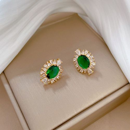 Xiyanike-Ensemble De Bijoux En Acier Inoxydable Sion L Pour Femme, Boucles D'oreilles En Cristal De Losange Vert, Collier, Accessoire De Mariage, Nouveauté