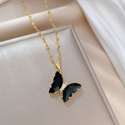 Xiyanike-Ensemble De Bijoux En Acier Inoxydable Sion L Pour Femme, Boucle D'oreille En Cristal Papillon Noir Et Blanc, Collier, Accessoires De Charme, Cadeau