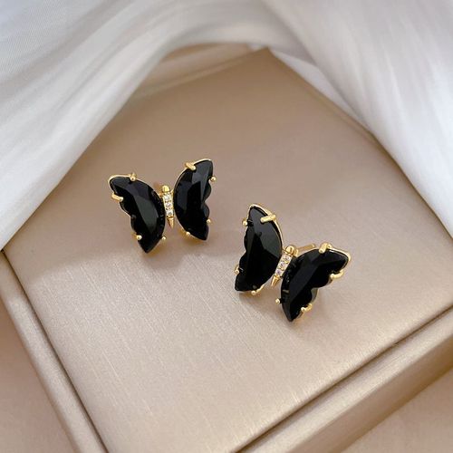 Xiyanike-Ensemble De Bijoux En Acier Inoxydable Sion L Pour Femme, Boucle D'oreille En Cristal Papillon Noir Et Blanc, Collier, Accessoires De Charme, Cadeau