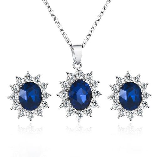 Ensemble De Boucles D'oreilles Et De Colliers De Fleurs De Soleil Pour Dames. Bijoux En Cristal Bleu Pour Femmes, Cadeau D'anniversaire Pour Épouse Ou Petite Amie.