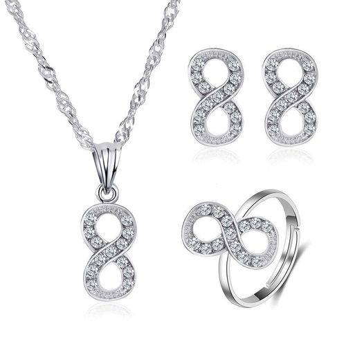 Ensemble De Bijoux De Mariée Classique Infinity Love Mariage Goutte D'eau Européenne Et Américaine 925 Argent Aiguille Boucles D'oreilles Collier Bracelet Bague 4 Pièces Ensemble Cadeau D'anniversaire