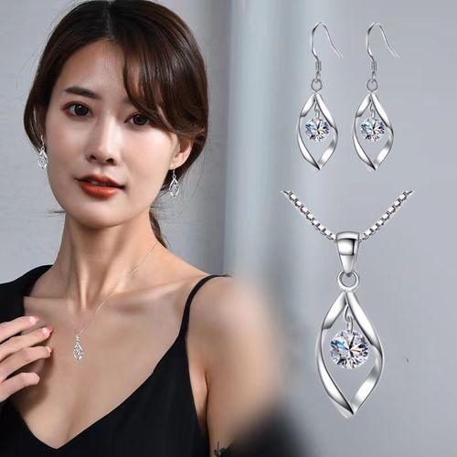 Ensemble De Bijoux De Mariée Classique Infinity Love Mariage Goutte D'eau Européenne Et Américaine 925 Argent Aiguille Boucles D'oreilles Collier Bracelet Bague 4 Pièces Ensemble Cadeau D'anniversaire
