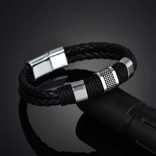Bracelet À Boucle Aimantée Pour Hommes Européens Et Américains À La Mode Exquise Personnalité Bracelet En Cuir Tissé Créatif Charme Bijoux Pour Adolescents Accessoires Cadeau D'anniversaire Pour Homme
