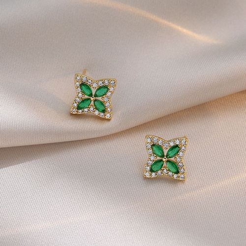 Ensemble De Bijoux En Cristal Émeraude Pour Femme, Collier Everver, Boucles D'oreilles, Bague Porte-Bonheur, Fête De Banquet, Cadeau De Mode, 4 Pièces Par Ensemble