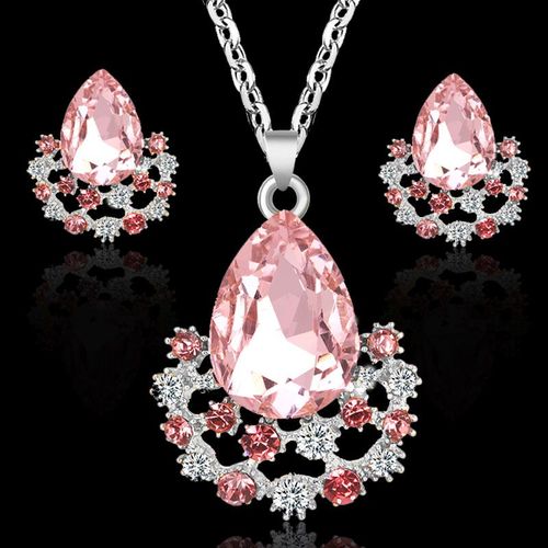 Ensemble Femme 2 Pièces Collier En Or Rose Pour Femmes Mode Coréenne Vintage Pendentif Goutte En Zircon Ensemble De Boucles D'oreilles Ensemble De Bijoux De Créateur Cadeau Parures Bijoux Parure Bijou