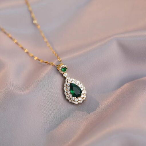 Collier Pendentif Goutte D'Eau Cristal Bleu Aigue Marine - Plaqué Or 18 Carats Bijouxia