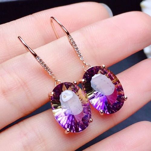 Boucles D'oreilles Gouttelettes De Topaze Violette Et Orange Pour Femmes, Bijoux De Mariage Exquis, Breloque, Cadeau De Demoiselles D'honneur, Mode