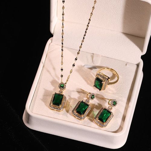 Boucles D'oreilles Classiques En Argent S925 Pour Femmes, Collier En Cristal Émeraude, Bague Élégante Pour Dames, Bijoux De Fiançailles De Mariage, Cadeaux Pour La Colonne Vertébrale