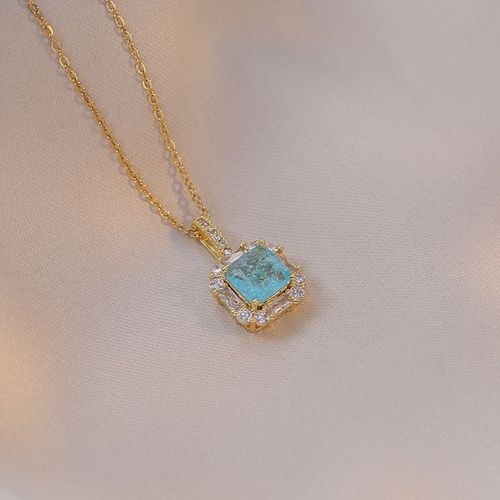 Boucles D'oreilles Géométriques En Clip Bleu Et Tourmaline Pour Femme, Collier De Luxe Exquis, Accessoires D'été, Ensemble De Bijoux Cadeaux, 3 Pièces/Ensemble