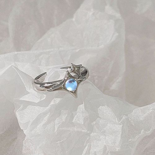 Bague Étoile En Opale, Croix Irrégulière, Anneau Étoile En Pierre Naturelle Pour Femmes Et Hommes, Bague De Couple En Pierre De Lune Géométrique, Bijoux Unisexe