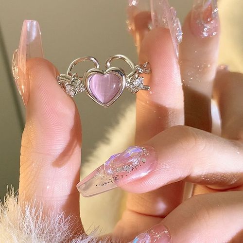 Bagues Coeur Irrégulières En Cristal Rose Pour Femmes, Bijoux De Fête Créatifs, Amour En Opale, Ouvert, Brillant, Y2k