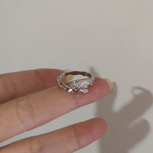 Bague Vintage En Clip Violet Rose Avec Nministériels D Papillon Pour Femme, Anneau Ouvert Créatif En Forme De C¿Ur D'opale, Bijoux Géométriques Brillants Y2k