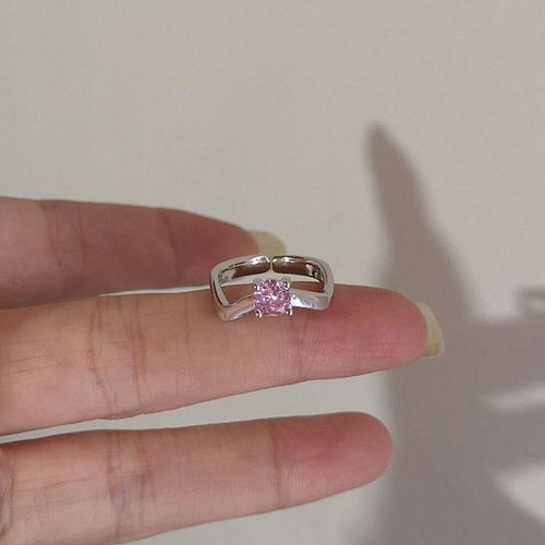 Bague Vintage En Clip Violet Rose Avec Nministériels D Papillon Pour Femme, Anneau Ouvert Créatif En Forme De C¿Ur D'opale, Bijoux Géométriques Brillants Y2k