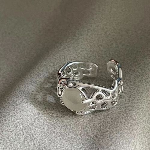 Bague Ronde Opale De Couleur Argent Exagérée, Bijoux De Mariage Fins Et Simples Pour Femmes Et Filles